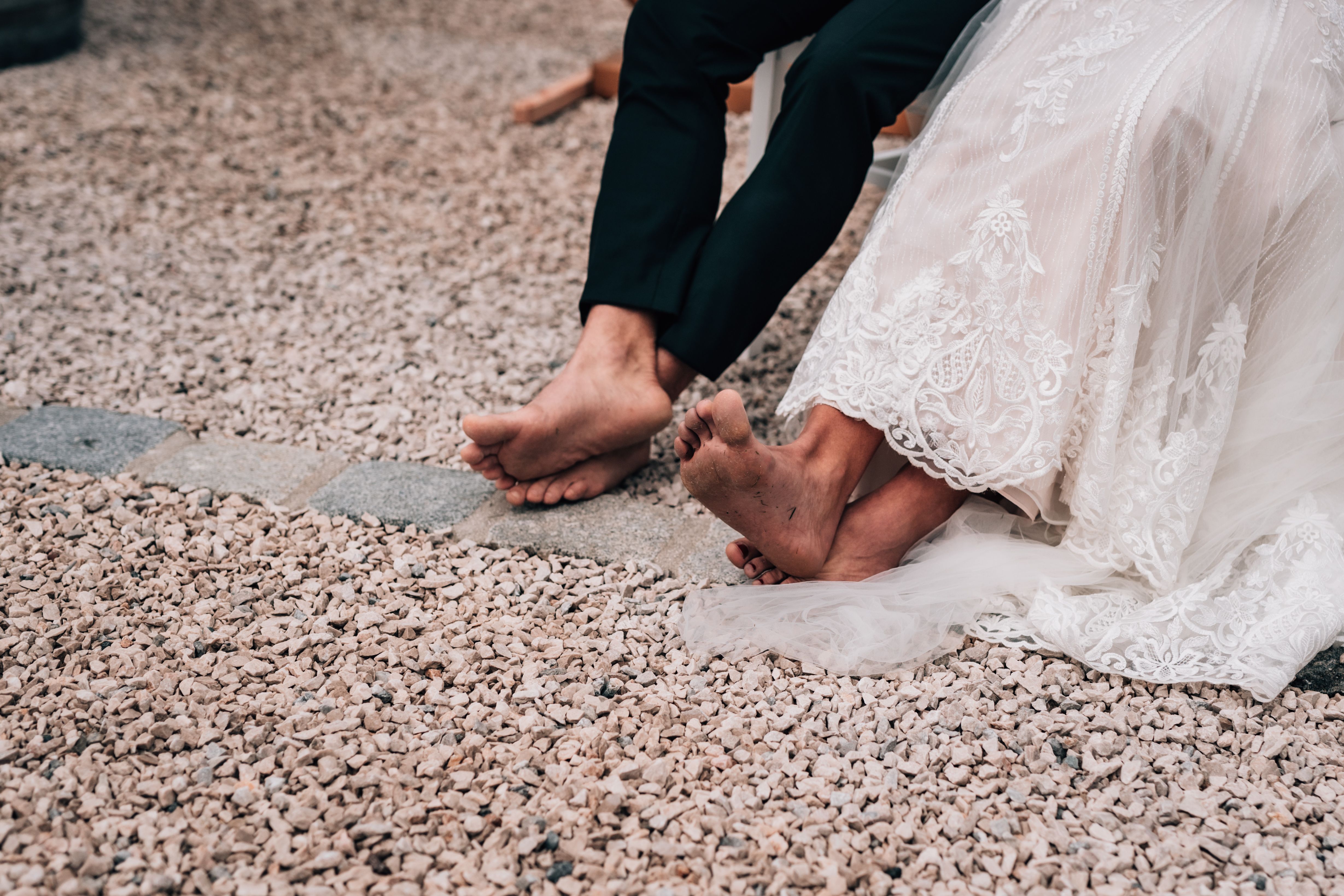 Close-up of a couple's bare feet