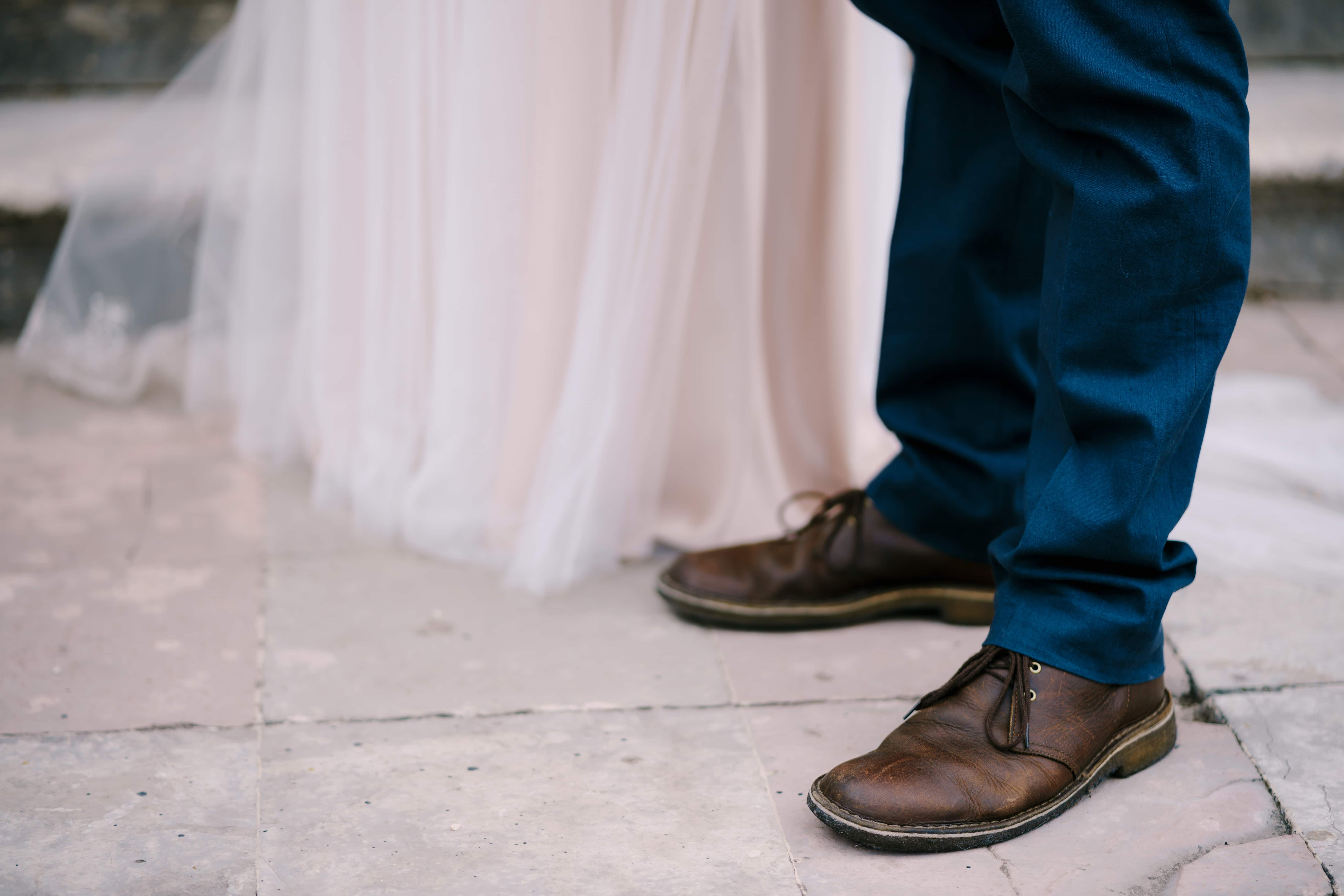 Wedding shoes on a tiled floor